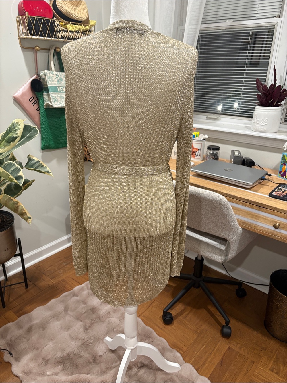 Lioness Metallic Gold Wrap Mini Dress with Tie Waist - Picture 2 of 4